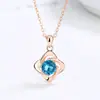 Collar de Plata de Ley 925 Trébol de Cuatro Hojas Circonita Simple Ins Clásico Colgante de Topacio Moda Personalidad Cadena para Clavícula Estilo Japonés y Coreano