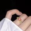 Anel Rosa Doce Cool com Zircônia de Diamante Amor para Mulheres Luxo Leve Design de Nicho Senso Avançado Personalidade Decoração de Abertura Anel de Dedo Alimentar Moda