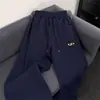 Pantalones Casuales Azul Marino de Corte Limpio Estilo Americano para Hombre, Pantalones Deportivos Holgados de Otoño, Pantalones de Pierna Recta Perezosos de Pierna Ancha
