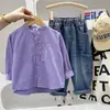 Camisas Primavera y Otoño 2026 Ropa Infantil Niños Nueva Algodón Cuello Alto Blanco Manga Larga Camisas Venta al por Mayor Dropshipping