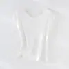 2026 Nova Camiseta de Verão Gola Redonda Cor Sólida Manga Curta Tecido de Lã Tencel Simples Versátil Confortável Top Roupas Femininas