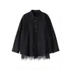 Camisa con teñido desgastado para mujer, Nuevo modelo Primavera 2026, Estilo delgado de alta gama con cuello camisero, Manga larga, Camisa versátil de nicho para primavera