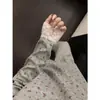 Pijama Dulce con Adorno de Encaje y Moño con Almohadillas en el Pecho para Mujer, Nuevo Modelo 2025, Se Puede Usar Afuera, Conjunto de Ropa de Casa de Manga Larga y Pantalón Largo