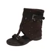 Botines de verano abiertos para mujer con plataforma gruesa, hebilla de cinturón para aumentar altura, pedrería, para usar en exteriores, botas 2026