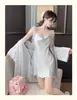 2024 Novo Conjunto de Pijama Duas Peças com Alça e Bojo Estilo Puro Desejo Feminino Pijama Fino de Seda Gelada Roupas de Casa