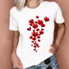 Camiseta informal de verano con estampado de corazón de acuarela para mujer, estilo transfronterizo