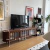 Mueble de TV Vintage de Madera Maciza Estilo Francés, Diseño Ondulado Estilo Americano, Mueble de TV para Apartamento Pequeño, Modelo Nuevo para Uso Doméstico, Montado en Pared