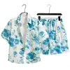 Conjunto Inspirado no Sudeste Asiático Estilo Ilha de Hainan, Camisa Floral, Manga Curta Masculina de Cinco Quartos, Caimento Solto, Estilo Praia Fresco e Estiloso