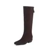 Botas de Cavaleiro Aumentadoras de Altura em Couro Genuíno 2026 Inverno Bico Quadrado Salto Médio Robusto Zíper Traseiro em Couro Genuíno Cano Largo Cano Alto Botas Longas Femininas