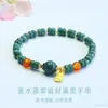 Pulsera de Jade Natural Grado A de Guan Yu con Cuentas Azules de Abaco y Vainas de Loto Joyería Venta al por Mayor en Vivo S5052703