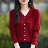 Chaqueta cárdigan fina de punto intelectual y elegante para mujer, cuello en V, corta, corte holgado, suéter adelgazante, prenda exterior de moda