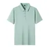 Camiseta de Manga Corta Fina con Cuello de Solapa de Color Sólido para Verano Moda Masculina Camiseta de Seda de Morera para Padre Top Casual para Hombre