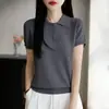 Camiseta de Punto de Manga Corta para Mujer Camiseta de Verano con Cuello Polo para Mujer Top con Solapa Reductor de Edad Camiseta Base Fina de Verano de Alta Gama para Mujer