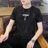 Camiseta Casual Masculina de Verão Respirável Tendência Versátil Estampada Tie-Dye Manga Curta Texturizada com Letra T