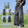 Calça Jeans Masculina Vintage Estilo High Street Americano Nova Tendência Marca Primavera e Verão Calça Longa Solta de Perna Reta para Jovens Homens Verão
