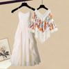 Conjunto de Verão para Mulheres 2024 Novo Estilo Étnico Retrô Blusa Pomerana com Vestido de Alça Conjunto de Duas Peças
