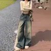 Calça Jeans Feminina de Cintura Alta, Corte Reto, Caimento Solto, Comprimento Estendido, Estilo Retro Americano, Nova Coleção Outono/Inverno