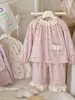 8032 Conjunto de Pijama Feminino 2026 Outono Inicial Novo Estilo Renda Infantil Manga Longa Calça Longa Roupa de Casa Renda Estilo Coreano