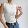 Camiseta Regata Básica de Algodão com Gola Redonda para Mulheres, Top de Verão Sem Mangas que Pode Ser Usado por Fora para Cobrir os Lados do Peito