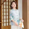 Roupas de Mãe Estilo Novo para Mulheres de Meia-Idade e Idosas de 40-60 Anos, Blusa Estilo Chinês Tamanho Grande, Top de Chiffon para 50 Anos, Roupa de Verão