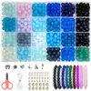 Set de 24 Rejillas de Cuentas Redondas de Vidrio de 8 mm, Cuentas Jelly, Cuentas Burst, Accesorios para Pulseras de Joyería Hecha a Mano DIY