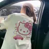 Camiseta de Algodão Puro com Gola Redonda e Manga Curta Estampada, Design de Marca Americana Tendência para Mulheres, Novo Estilo de Verão, Top Casual Solto e Versátil