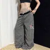 Pantalones casuales de rayas estilo retro americano, unisex, diseño cleanfit, versátiles, con bordado, corte holgado, estilo pierna ancha, modernos