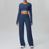 Novo Conjunto de Roupa Esportiva Yoga para Corrida e Fitness, Cor Sólida Cruzada, Tecido Escovado Dupla Face, Sensação de Pele Nu, Ajustado ao Corpo, Perna Larga, Conjunto de Duas Peças