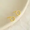 Runxin pendientes de aro pequeño dorados para mujer, joyería simple de moda chapada en cobre y oro, pendientes redondos huecos, pendientes de aro pequeño