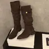 Botas largas retro de gamuza para mujer, novedad otoño 2026 estilo francés, plisadas, adelgazantes, versátiles, botas de moda apiladas para el día a día