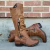 Nuevas botas de cuero de invierno para mujer de comercio exterior europeo y americano, punta redonda, cremallera lateral casual, estilo Martin boots, tacón bajo, botas altas, talla grande