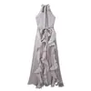 Vestido longo sem mangas feminino novo estilo gola halter transfronteiriço 2026, atacado europeu e americano da moda
