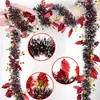 Nueva Decoración Navideña Guirnalda de Lamina Accesorios para Arreglo de Pared de Fondo para Fiesta Navideña Hojas Plateadas para Mascotas Frutas Rojas Cubiertas en Tiras de Color Blanco