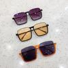 Gafas de sol de estilo coreano con montura grande y montura inferior negra, montura negra, marrones, para mujer, toma callejera, para cara redonda, montura grande, gafas de moda para hombre