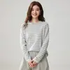 Suéter de cachemira a rayas de cuello redondo holgado 2026 Otoño/Invierno Nuevo para Mujer Capa Base Estilo Elegante Tejido de Punto Holgado
