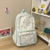 Mochila escolar de estilo fresco con bloques de color amarillo crema y lunares, suave y linda, para niñas, perfecta para vacaciones, salidas y compras, alto valor estético