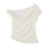 Ins Estilo Desejo Puro Ombro a Ombro Renda Costurada Base de Ombro Top Feminino Sexy Gola Balanço Irregular Camiseta Casual