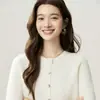 26 Nueva colección de principios de otoño: Cardigan de cachemir puro para mujer, de punto fino, corte holgado, cuello redondo, con un estilo otoñal relajado, suave y vintage.