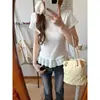 Camiseta de Verão 2026 com Barra Estilo Ballet e Acabamento em Renda, Roupa Íntima Feminina de Manga Curta com Design Estiloso, Top Hot Girl