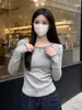 Camiseta retro de manga larga gris estilo americano para mujer, corte ajustado, con mangas raglán, adecuada como capa base o prenda exterior, diseñada para otoño