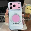 Adecuado para transformar instantáneamente en una funda de teléfono iPhone 18 PRO, panel trasero de color caramelo con soporte de espejo redondo giratorio, funda suave para iPhone 17