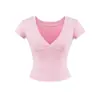 Camiseta Sexy de Manga Corta con Cuello Estilo Puro Deseo para Mujer, Nueva Moda de Verano Versátil Ajustada Camiseta Básica Top Corto