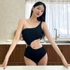 Traje de baño de 5 colores para mujer, una pieza, aspecto estilizado, estilo moderno, con relieve, de un solo hombro, espalda descubierta sexy, para busto pequeño, negro y blanco, traje de baño para aguas termales