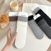 Calcetines holgados para mujer, Primavera y Otoño, Estilo Ins, Calcetines de algodón para mujer hasta la pantorrilla, Bloques de color, Borde con volantes, Gris, Mocasines, Calcetines para mujer