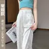 Calça casual leve estilo chinês para mulheres, tamanho plus 40-150kg, que aumenta a altura, nova tendência chinesa de verão, cintura alta, fluida, perna reta larga