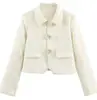 Moda feminina europeia e americana transfronteiriça, best-seller do AliExpress, blazer curto estiloso estilo francês com botões florais tridimensionais
