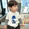 Camiseta de Manga Larga con Retazos para Niños, Falso Dos Piezas, 100% Algodón, Camiseta Básica Infantil, Nuevo Estilo Otoño 2026