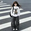 Conjunto Casual para Niñas 2026 Otoño Nuevo Estilo para Niños Mayores, Camiseta de Manga Larga de Dibujos Animados, Camiseta Básica, Pantalones Deportivos, Pantalones Cargo