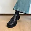 Versión de Piel de Oveja ~ Mocasines Retro de Piel Genuina sin Cordones para Mujer Estilo Británico Negro Versátiles de Tacón Bajo Zapatos Pequeños de Cuero Flats JK