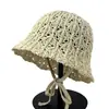 Sombrero de Sol de Paja Tejida con Cinta Park Soo-young para Niños Todo Fósforo Hueco que Muestra la Cara Pequeño de Encaje Tejido a Mano Sombrero de Pescador